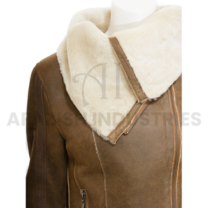 แจ็กเก็ตหนังแกะแท้สำหรับผู้หญิง, เสื้อแจ็กเก็ตหนังแกะประดับริบบิ้นระบายอากาศได้ดีปักเข้ารูป - Product Image 6