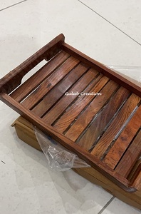 Plateau de service rectangulaire en bois de manguier fabriqué à la main avec plateau en bois de finition naturelle pour salle à manger, cuisine et décoration intérieure - Product Image 5