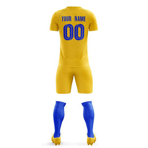 High Quality Short Sleeve Breathable Quick Dry 100% Polyester Soccer Jersey Uniform Set Dark Blue Custom Logo Soccer Uniforms - Product Image 5