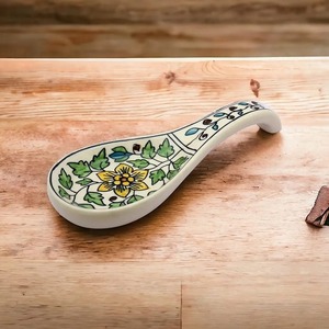 Подставка для столовых приборов из зеленой керамики с ручной росписью