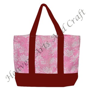 Sac fourre-tout en toile imprimé à la main avec poignée bordeaux, design floral multi-main, durable, deux bretelles, vente en gros BHCB117 - Product Image 4