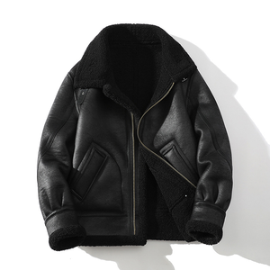 Veste unisexe en cuir véritable, design hiver, blocs de couleur, coupe slim, col montant, logo personnalisé, haute qualité, imperméable et respirante - Product Image 1