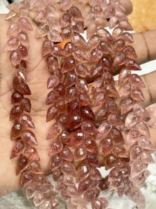 Cuarzo Rosa Fresa Natural AAA, facetado, en forma de briolette y lágrima, taladrado de fantasía, hilo de 8 pulgadas, 6x9mm aprox. - Product Image 5