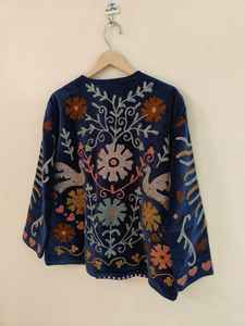 Handcrafted Blue Suzani Velvet <b>Jacket</b> Floral Fancy Embroidery Style For Unisex Boho <b>Hippie</b> coat Indian Wholesaler - Product Image 5