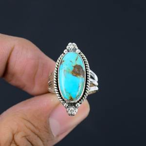 Anillo de plata estilo bohemio hecho a mano, joyería de plata de ley 925, piedra preciosa turquesa, anillo de tendencia, joyería para mujer, regalo para ella - Product Image 2