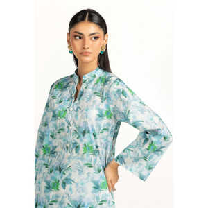 Ensemble coordonné décontracté pour femmes, bleu ciel, imprimé en tissu cambric, crêpe 100% coton respirant, haut à manches trois-quarts, deux pièces - Product Image 6