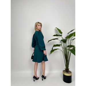 Vestido Satinado 1003 con Hombros Plisados, Corte en A, Cintura Natural, Cómodo, con Cinturón - Product Image 5