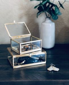 Gold Glass Jewelry <b>Box</b> Vintage Glass <b>Keepsake</b> <b>Box</b> Square Brass Glass Trinket <b>Box</b> Glass Terrarium for Home Decor Gift Display - Product Image 6