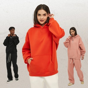 2024 New Arrivals Unisex Fleece Streetwear Tracksuit Set Hooded Crop <b>Top</b> Knee-Length Pants <b>Patchwork</b> Decoration 100% Cotton - Product Image 2