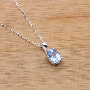 Collier pendentif en argent sterling avec topaze bleue, bijoux en pierres précieuses faits à la main, cadeau de naissance de novembre pour femmes - Product Image 3