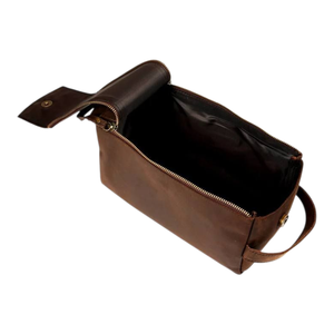 Sac à cosmétiques vintage en cuir véritable marron avec fermeture éclair, grande capacité, pratique, durable, poignée souple - Product Image 5