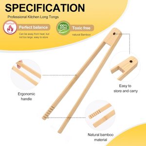 Juego de 4 pinzas de bambú: Pinzas de madera para cocinar, pinzas largas de cocina de 11,8 pulgadas y pinzas para tostadora de 9,8 pulgadas, pinzas de bambú para Cocina - Product Image 2