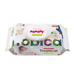 ผ้าเช็ดทำความสะอาดเด็ก Mamamy Tropical OEM 90 ชิ้น ผ้าไม่ถักทอ 100% เรยอน ใยธรรมชาติ น้ำมันดาวเรือง เนื้อนุ่ม ขนาด 200 มม. x 150 มม. พร้อมฝาปิด - Product Image 1