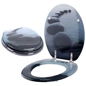 Asiento de inodoro de MDF con diseño de piedras, color negro - Product Image 3