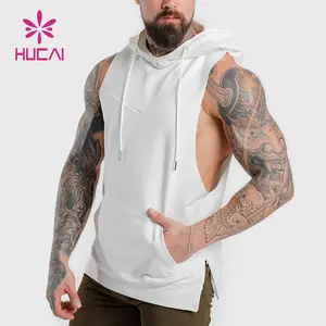 HUCAI özel logo premium erkek % egzersiz kıyafeti pamuk spandex kas spor koşu erkekler için tank top tekli