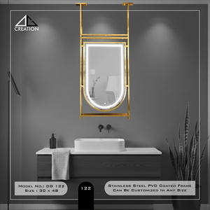 Mueble de Baño Elegante e Irregular con Marco de Acero Inoxidable con Recubrimiento PVD para Colgar en el Techo - Product Image 1