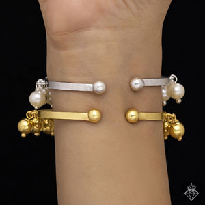 Juego de 2 pulseras de puño antideslustre hechas a mano PRAO, joyería de moda a granel para mujer, Material de latón chapado en oro - Product Image 3