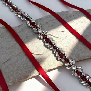 Cinturón de Novia Ajustable con Pedrería Borgoña Bridella BS43R para Bodas, Bailes de Graduación y Eventos Formales - Product Image 5