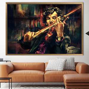 Impresión moderna en lienzo de Sherlock Holmes - Arte de violinista para sala de música, 1P: con marco dorado - Product Image 1