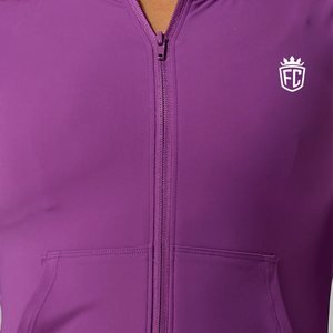 Haut de sport ajusté à manches longues pour femme, veste à capuche zippée violette extensible pour la gym, l'entraînement et le yoga - Product Image 4