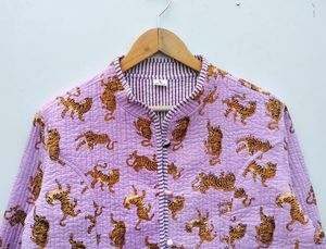 Nuevo estilo bohemio verde Arco Iris estampado algodón acolchado chaqueta abrigo hecho a mano bloque Kantha Vintage invierno prendas de vestir exteriores Casual desgastado lavado - Product Image 2