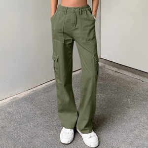 Pantalons cargo en coton respirant pour femmes avec logo personnalisé, taille mi-haute, tendance, vente en gros, faible MOQ, pantalons cargo pour la vente en ligne - Product Image 2