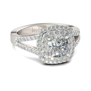 Bague de fiançailles Jeulia Halo en argent sterling avec taille coussin et tige fendue, tendance - Product Image 2