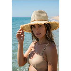 Sombrero Panamá de Paja Beige con Borde de Flecos para Verano HSR2125 - HSR2125-BEJ - Product Image 1