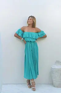 เดรสแม็กซี่เปิดไหล่สำหรับผู้หญิงเดรสชายหาดเกาะอกผ้าเรยอนยืดหยุ่นไซส์ใหญ่ - Product Image 4