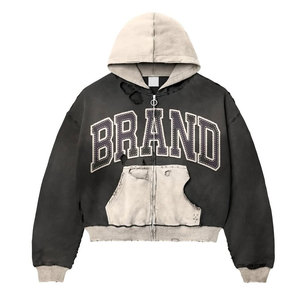 Sudadera con Capucha y Cremallera BRAND, Estilo Urbano Moderno con Diseño Desgastado, 100% Algodón Felpa, Transpirable, Personalizable con Cualquier Logotipo - Product Image 2