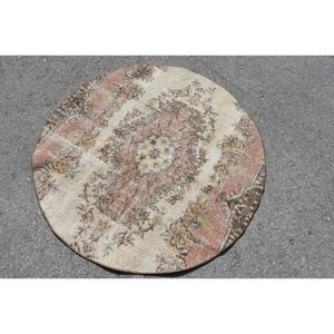 Alfombra turca Beige Vintage de 3 pies x 3 pies, diseño rectangular de algas marinas de lana de área grande con retazos para el hogar, sala de estar, Adolescentes - Product Image 2