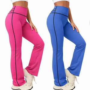 Leggings de yoga pour femmes de qualité supérieure, extensible dans 4 directions, séchage rapide, pantalon de fitness pour la course à pied, legging blanc évasé avec ligne noire - Product Image 3