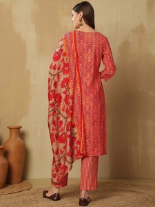 Mujeres impresas hilo regular trabajo pura seda Kurta con pantalones y con Dupatta indio Pakistán Salwar kameez traje - Product Image 5