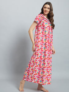 Camisón de Encaje 100% Algodón para Mujer, Manga Media, Largo Completo, Transpirable, con Bolsillo Lateral, 300g, Estampado Floral en el Cuello, Elegante, Primavera - Product Image 2