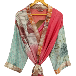 Sari Tissu Robe Kimono Pour Elle Bikini Cover Up Night Wear Longue Robe, Fait à la Main Indien Vintage Recyclé Soie Sari Kimono, - Product Image 1