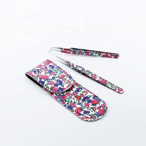 2 pièces de pinces à épiler florales droites et incurvées en acier inoxydable Outils d'application de faux cils - Product Image 1
