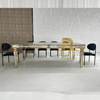 Table de salle à manger rectangulaire moderne de luxe pour mariage, événement, banquet, en acier inoxydable et verre noir, idéale pour appartement, villa, maison