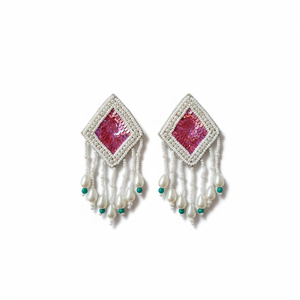 Stylish Artisanal Handmade Beaded Accessories Custom Hand-Beaded Statement <b>Earrings</b> Personalized Initial Sports Team <b>Holiday</b> - Product Image 1