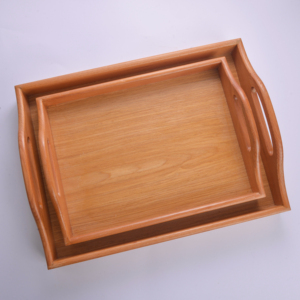 Juego de 2 bandejas de madera de haya con asas ovaladas - Bandejas de madera maciza - Platos de madera natural premium para desayuno y café - Product Image 1
