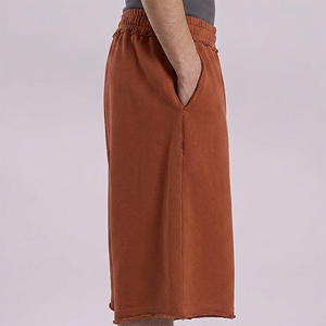 Shorts pour hommes en coton 100% écologique, respirants, longs et droits, personnalisables OEM/ODM, avec logo brodé, couleur unie. - Product Image 5