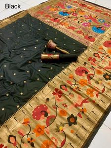 Sari Paithani Azul de Mezcla de Seda Tejida para Mujer, Diseño de Diseñador, para Fiestas, por Fabzone - Product Image 6