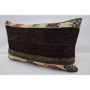 Brown Wool Kantha Patchwork <b>Pillow</b> 12x20 Inches Embroidered Woven Pattern Vintage Print Square Design for Bedding Living Floor - Product Image 3