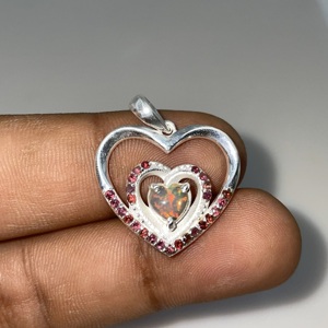 Colgante de corazón de latón Vintage con granate de ópalo Natural etíope ópalo de fuego múltiple Diamante de Ley 925 de moda para niños - Product Image 2