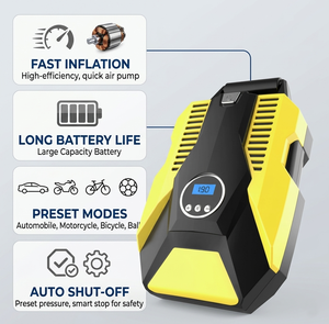 Compresseur d'<span class=keywords><strong>air</strong></span> portable sans fil 12V 150 PSI pour pneus de voiture, moto, vélo et ballons – <span class=keywords><strong>Pompe</strong></span> numérique manuelle - Product Image 2