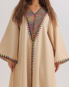 Vente en gros Abaya en satin de luxe personnalisée pour femmes vêtements islamiques de haute qualité manches à volants taille libre pour les petites musulmanes de Dubaï - Product Image 2