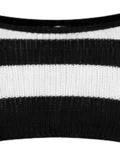 Suéter Corto de Punto Crochet a Rayas Blancas y Negras Personalizado por el Fabricante, Top de Moda con Mangas Largas Acampanadas y Calado para Mujer - Product Image 6