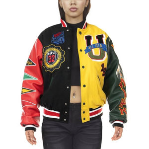 แจ็กเก็ตเลตเตอร์แมนสำหรับผู้ชายและผู้หญิงตัวติดเสื้อแจ็กเก็ตหนังเบสบอลแนวสตรีทงานตามสั่ง - Product Image 2