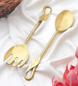 Elegante juego de servidores de ensalada de acero inoxidable con mango de diseño, juego de cubiertos de alta gama para regalo y hogar. - Product Image 1