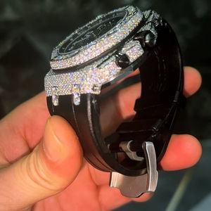 สายรัดยางสีดำเพชรสำหรับผู้ชายสุดหรูสีดำเพชรโครโนกราฟนาฬิกาตัวเรือนสแตนเลสสตีล - Product Image 5