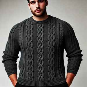 Sweat-shirt à col rond zippé en laine 100% pour homme, couleur unie, avec broderie, tricot côtelé d'hiver, options de tailles plus grandes disponibles - Product Image 3